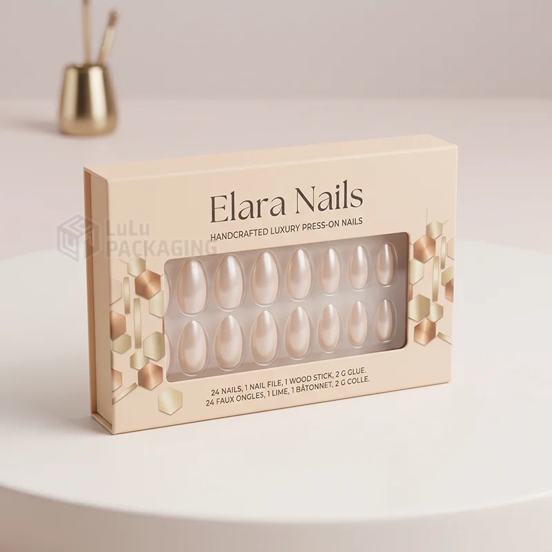branded press on nail box